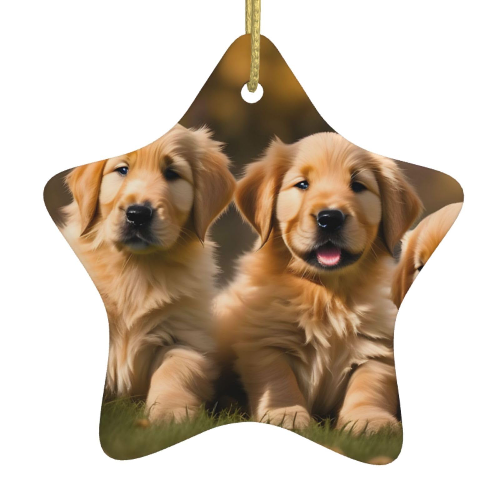 Golden Retriever Perros cachorros Mascotas Impresión Decoración de Navidad Encantadores Adornos Colgantes de Cerámica para Árboles de Navidad Estrella Personalizada