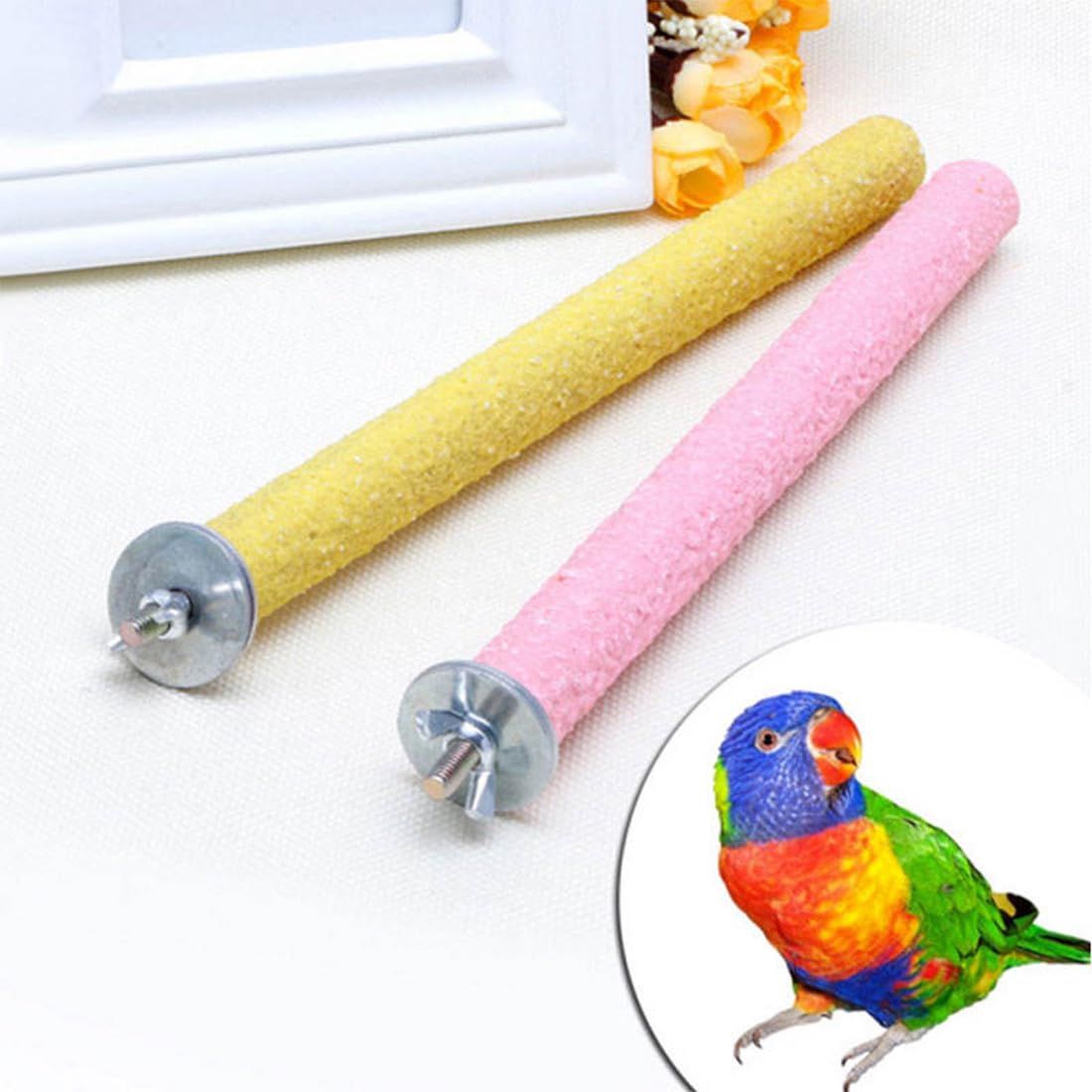 4 Pezzi posatoi per pappagalli,15cm Gabbia per Uccelli Colorata Scrub Stand Bar per Uccelli pappagalli pappagallini parrocchetto Cockatiels Conure Lovebird Cage Paw rettifica Giocattolo