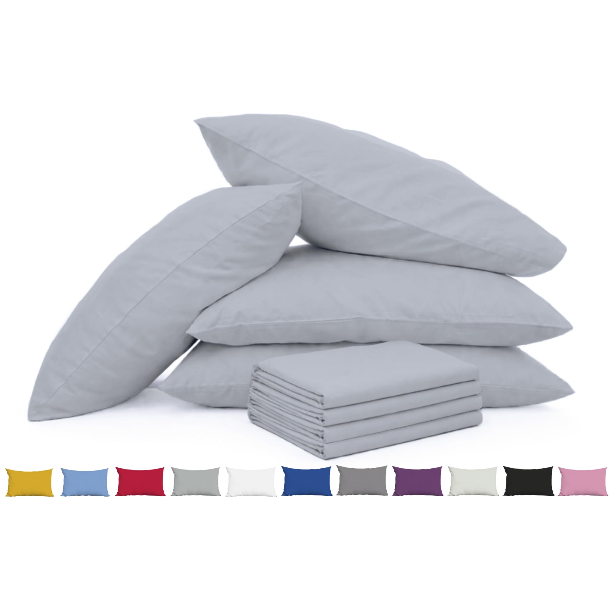 Pillow Cases 4 Pack Gray - 100% Brushed Microfibre UK-Standard Size 50x75cm Envelope Closure Pillowcases - OEKO-TEX Certified, Wrinkle & Fade Resistant Pillow Covers (Pack of 4, Gray)
