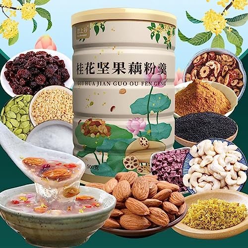 17.64oz lata, avena de desayuno de frutas instantáneas, sopa de almidón de raíz de loto de nueces, nueces de semilla de chía de osmanthus y polvo