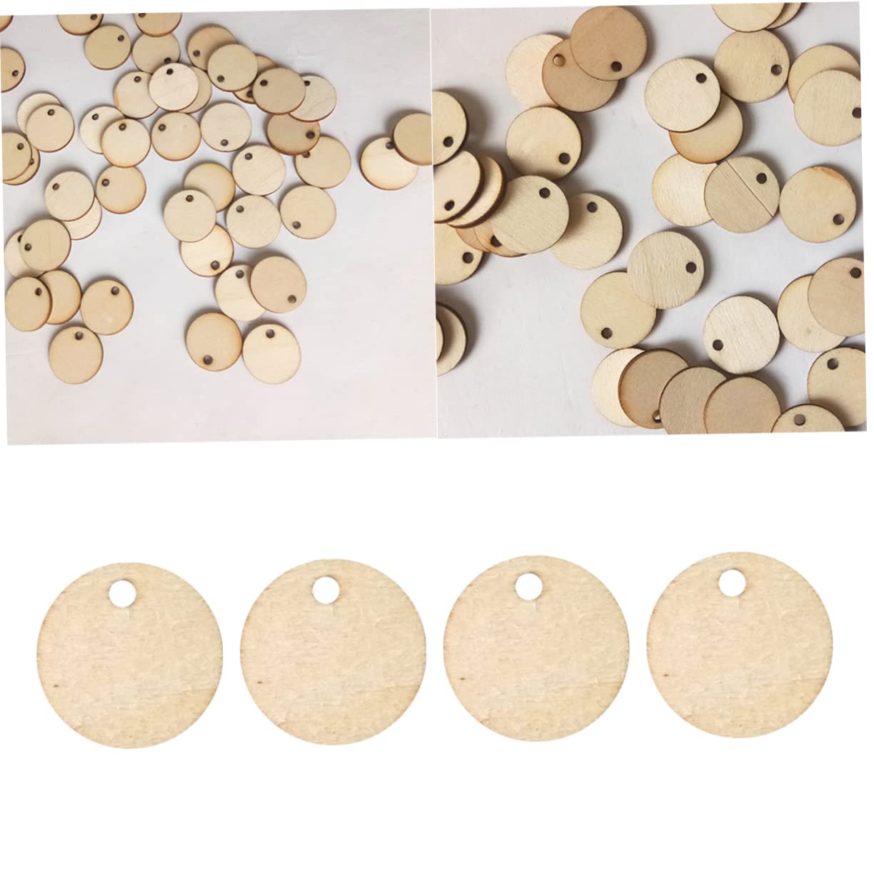 SHINEOFI 50 Pezzi Dischi di Legno Rotondi da 2cm con Aforo per Decorazioni Fai da Te Superficie Liscia per Decoupage e Targhette Personalizzate