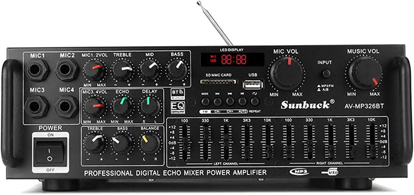 Kytree HiFi Stereo Audio Amplifier-110V Home Power Amplifier for Home Car Amplifier Year-end New Year Wedding Party,Power Bluetooth EQ Equalizer 12V car Outdoor Power Amplifier