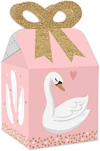 Big Dot of Happiness Swan Soiree - Cajas de regalo cuadradas - Cajas de lazo de cisne blanco para baby shower o fiesta de cumpleaños - Juego de 12