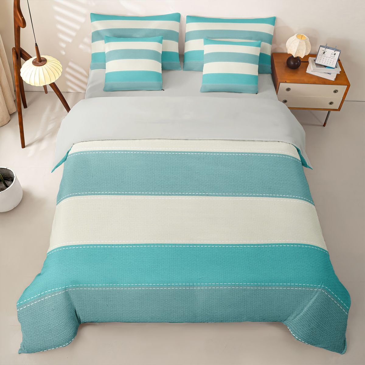 Loussiesd Juego de funda de edredón azul con sábanas, 7 piezas, tamaño King, ropa de cama en una bolsa, juego de ropa de cama para niños y niñas, decoración de dormitorio, moderno, transpirable, suave