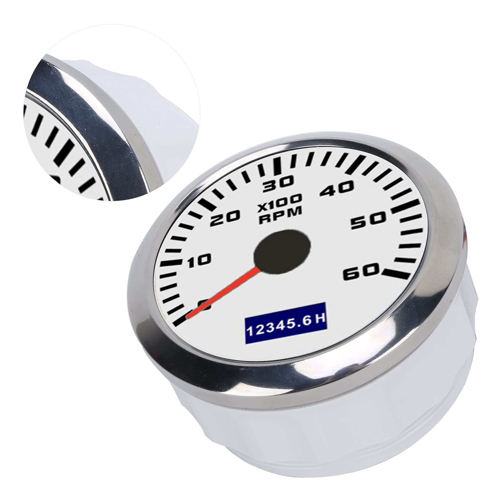 Contagiri a Puntatore, Contagiri Contagiri, Contagiri Per Auto da 85 Mm Dissipazione a Bassa Potenza con Puntatore Rosso Universale Per Automobili Barche 9‑32 V CC(bianco)