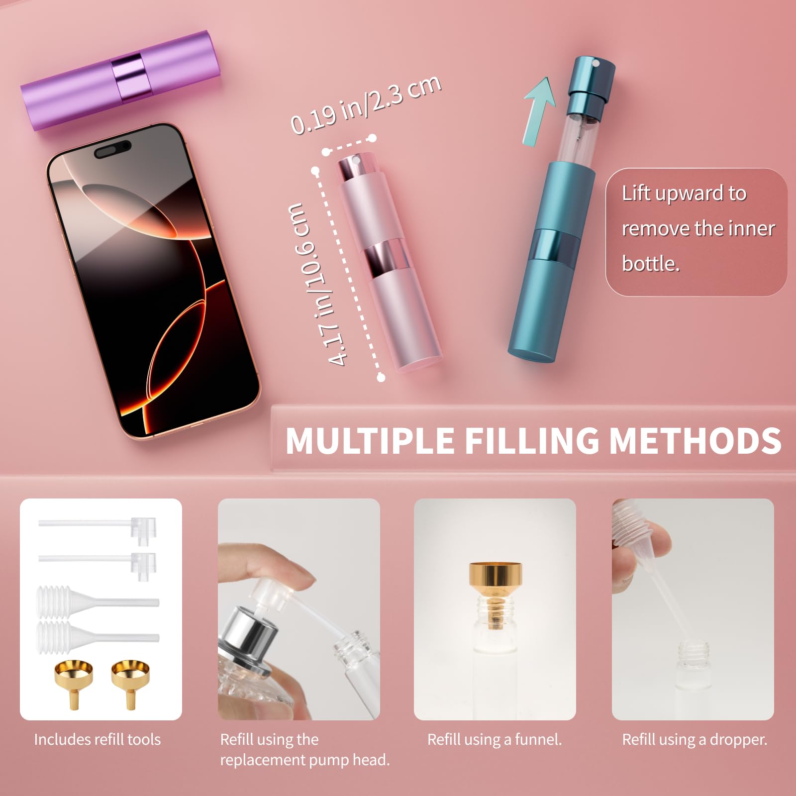 8ml Travel Perfume Atomizer Bottles Refillable – Mini Perfume Spray Bottles with Leak-Proof Design, Refillable Cologne Atomizer for Travel, Purse, Pocket(Blue,Purple,Pink): Blue+Purple+Pink