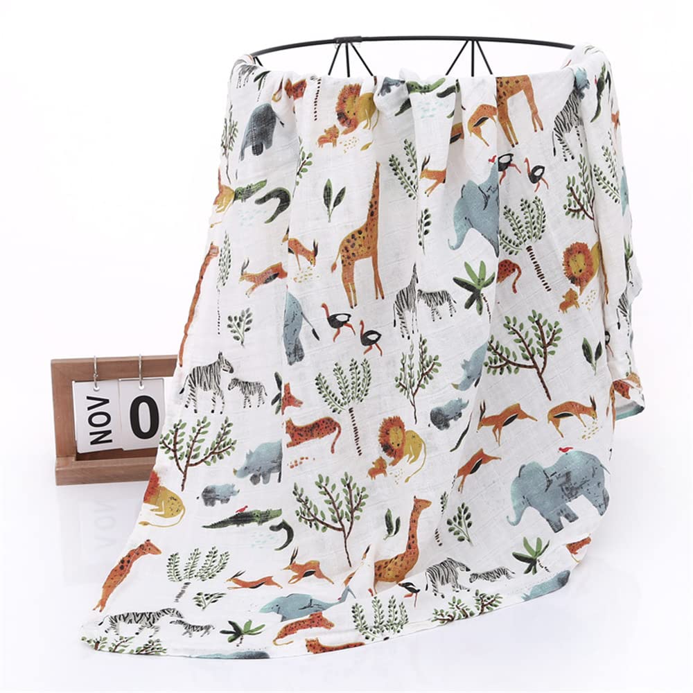 Chickwin Muslins Cloths Baby Swaddle Blanket Cotton Soft Large Nordic Muslins Receiving Blanket for Girls & Boys, Swaddle Wrape for Newborn Infant, Perfect Shower Gifts (Animal Park,120x110cm)