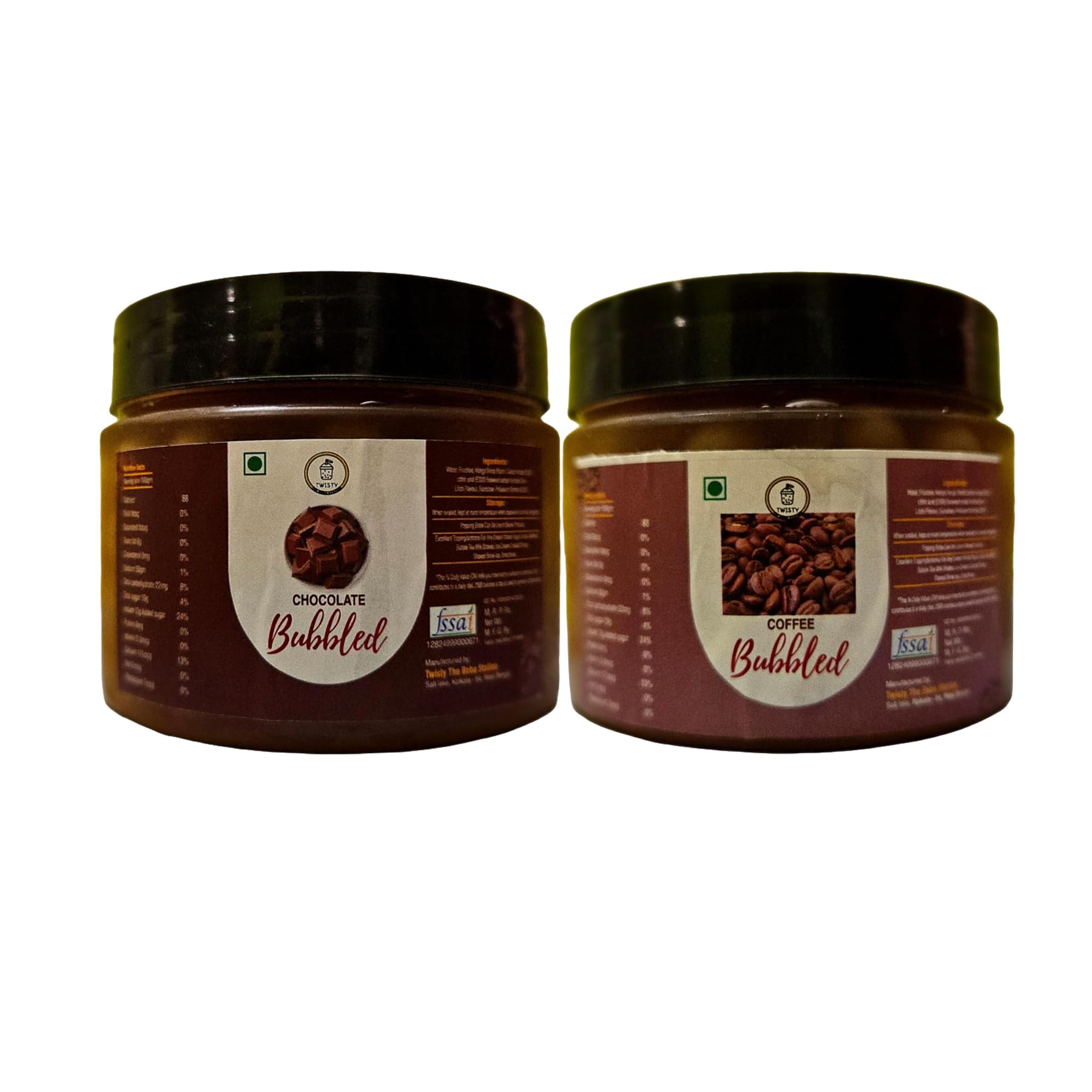 Twisty The Boba Station® Popping Boba Combo – Chocolate & Coffee Flavors with 12mm Straws | Bubble Tea, Milkshakes, Ice Cream, Yogurt Toppings | Flavorful Bursting Pearls | 2 Packs x 330g