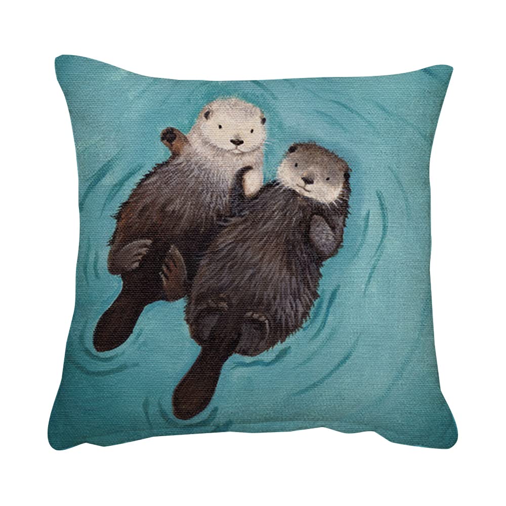 Getagift Otterly Romantic Otters Holding Hands Valentines day Birthday Wedding Anniversary Home Décor, Linen Throw Pillow/Cushion. (Linen Cushion Cover)