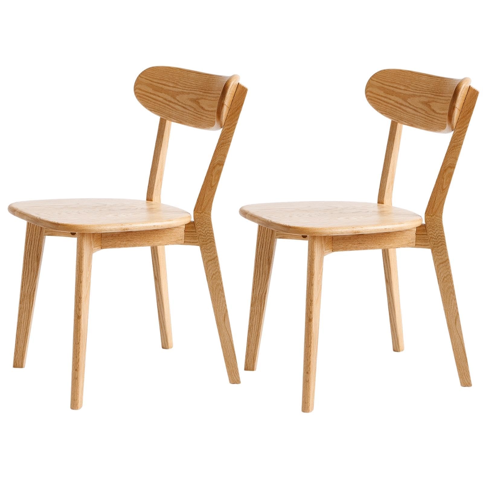 Dining Chairs, Kitchen Chairs, 100% Oak Solid Wood Modern Chair with Curved Backrest Kitchen & Dining Room Chairs Modern Chair for Living Room,Dining Room (2, Oak)