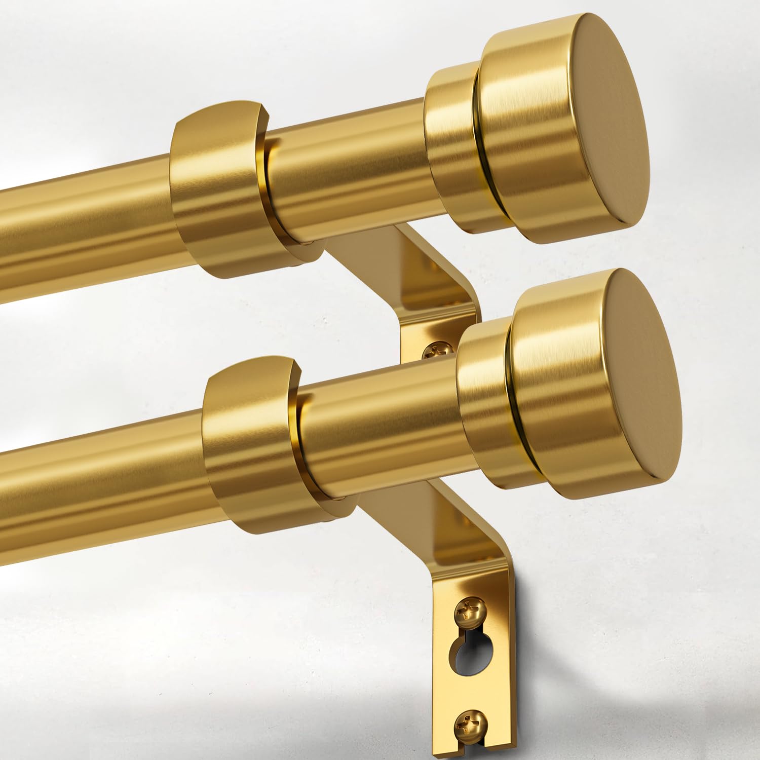 Lootkell 2 Pack Modern Gold Curtain Rods for Windows 66 to 120 Adjustable Heavy Duty 1" Diameter Brass Window Curtain Rod with Solid Metal Finials for Outdoor Farmhouse Bedroom Kitchen Living Room