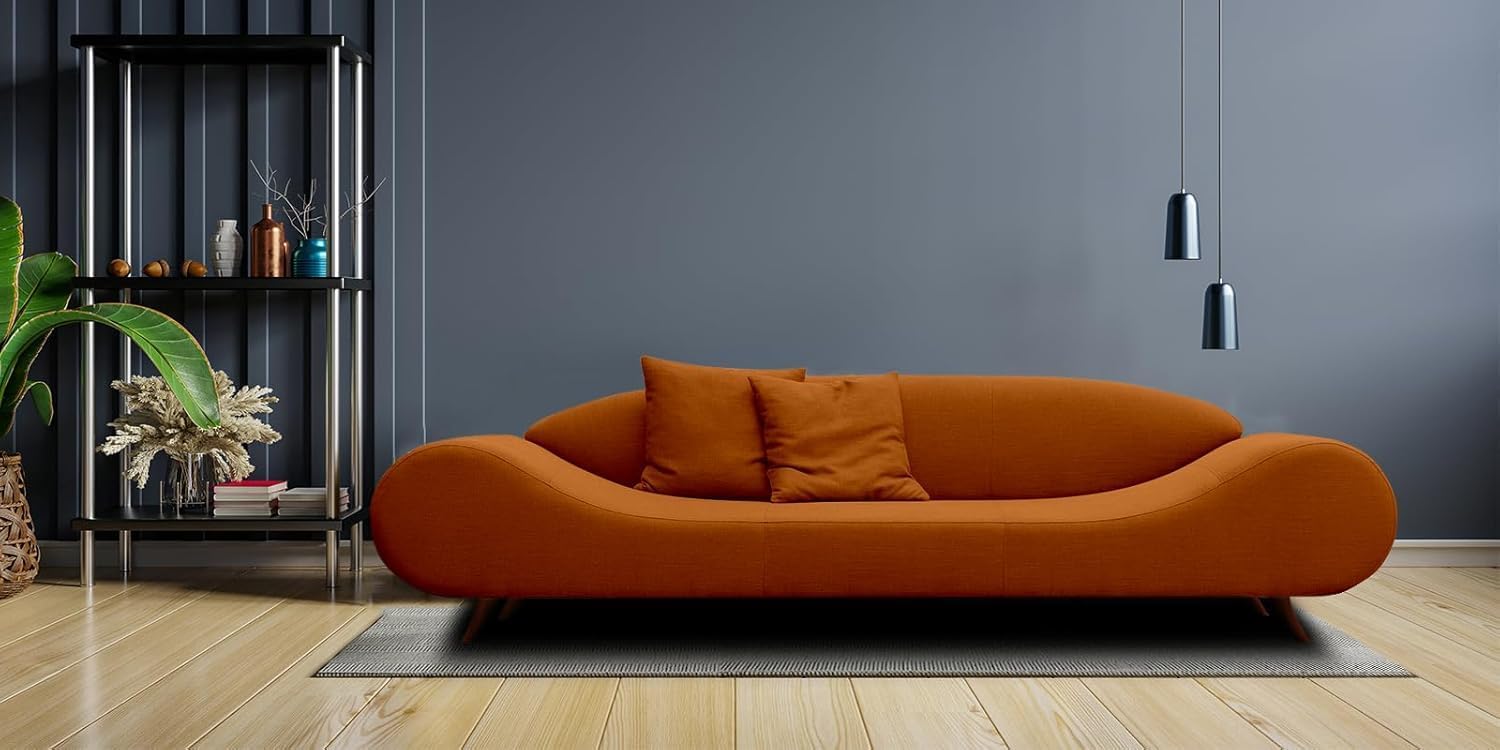 Modern & Stylish Velvet Curved Sofa 3 Seater Sofa Velvet & Fabric Comfort Wooden Sofa for Bedroom, Living Room, Dining Room, Hallway & Office-(Orange).-image-7