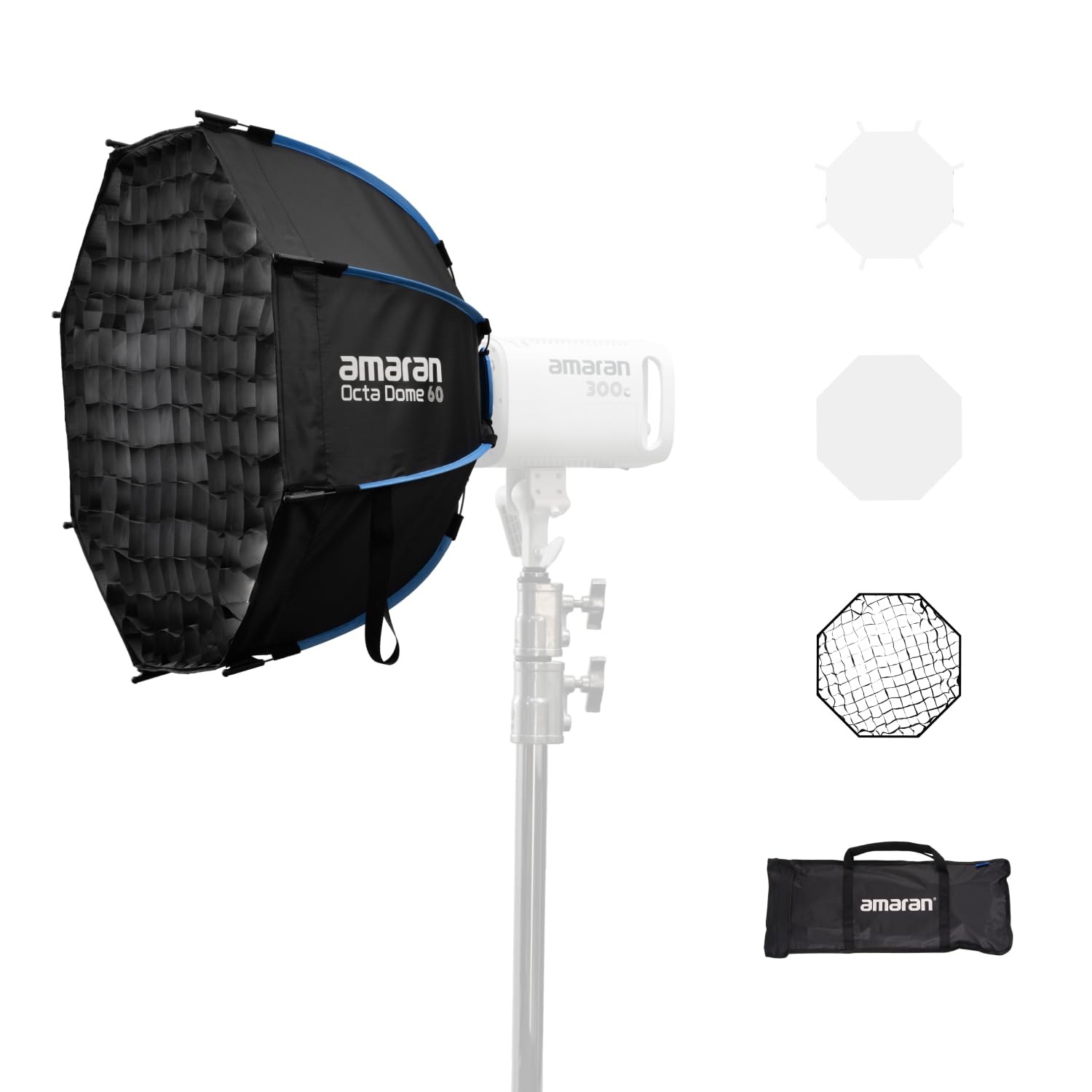 amaran octa dome 60 softbox,one-snap 60cm (2ft) large octagonal bowens mount softbox built for quick setups for 60/100/200 amaran 150c 300c,aputure ls 300 600 (octa dome 60)