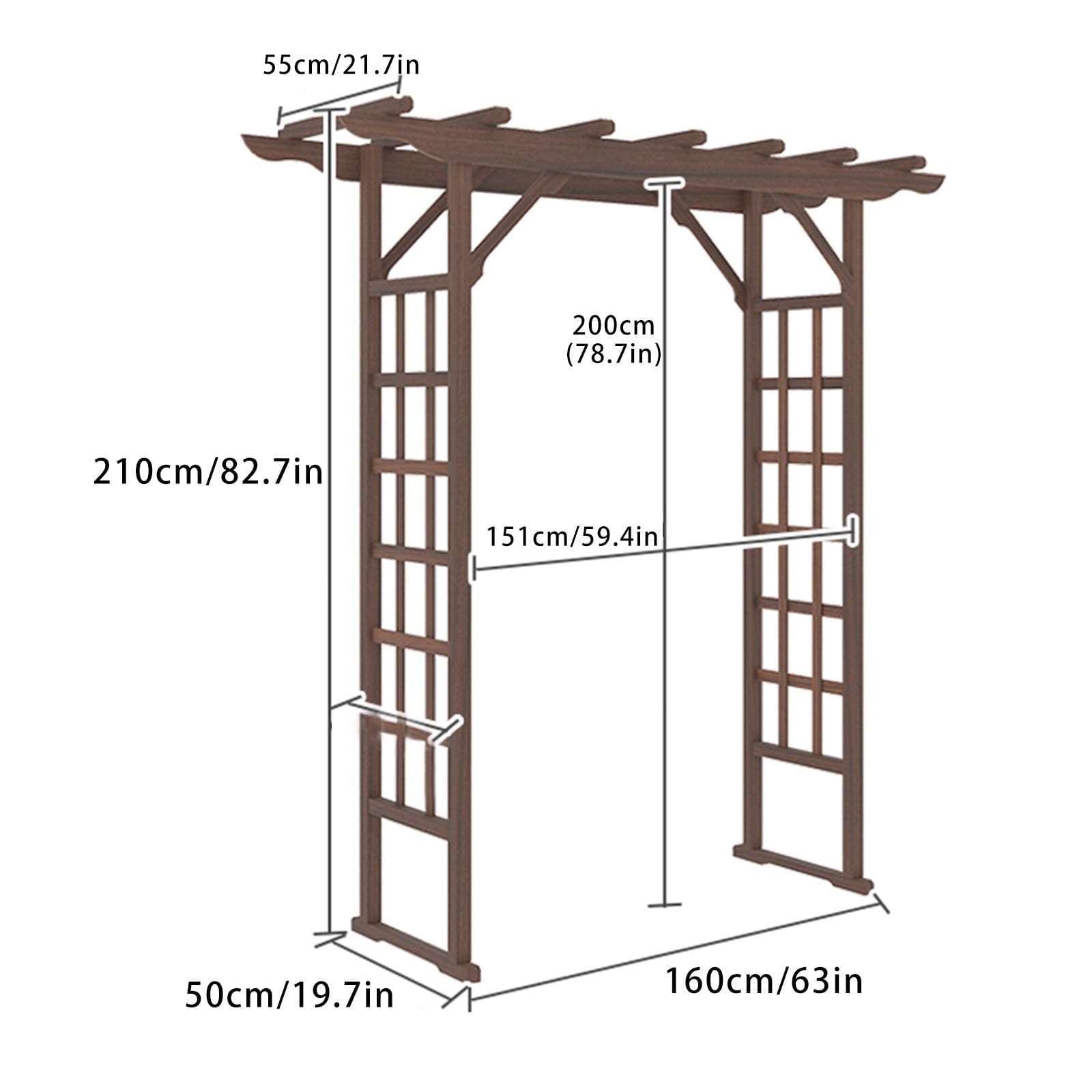Drewniany łuk ogrodowy z bramą, pergola zewnętrzna do roślin pnących, dekoracje ślubne, przyjęcia ogrodowe, trwałe, brązowe wykończenie