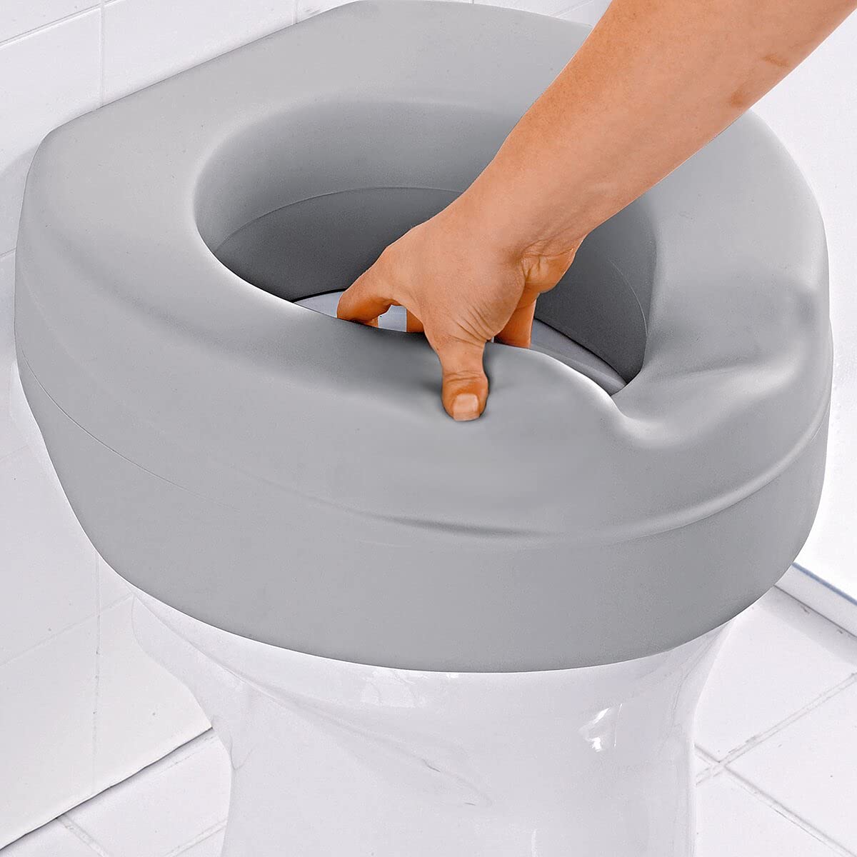 Unbekannt Toilettensitz-Erhöhung Soft, Toilettenaufsatz Sitzerhöhung Toilettensitz WC, 10 cm Erhöhung, & Hygienemulde, max. 185 kg, grau