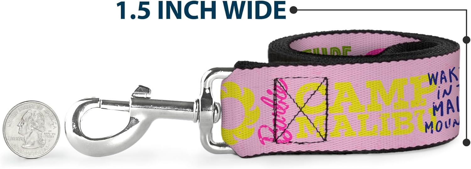 Mattel ペットリーシュ 犬用リード バービー キャンプ マリブの引用句とアイコン ピンク マルチカラー 長さ4フィート 幅1.