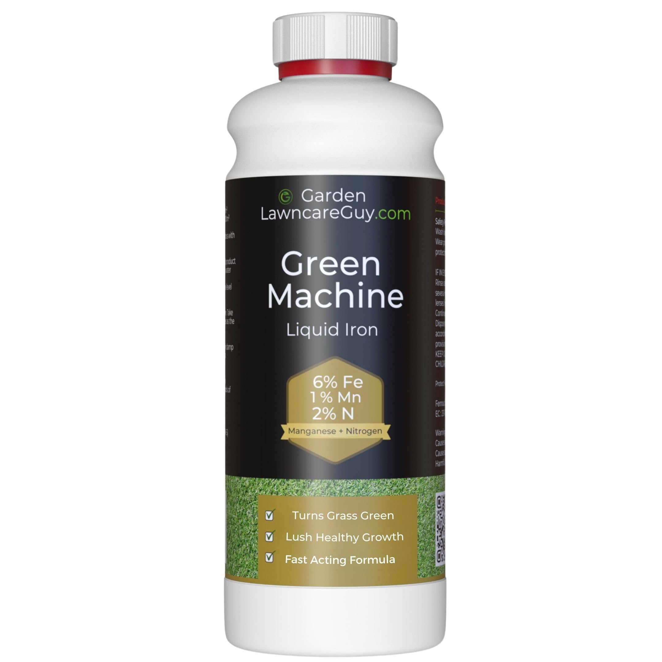 Green Machine - Liquid Iron Sulphate with Nitrogen Lawn Feed - Grass Fertiliser & Treatment for Lawns - Turns Grass Greener - 1 Litre covers 330m² - Garden Lawncare Guy