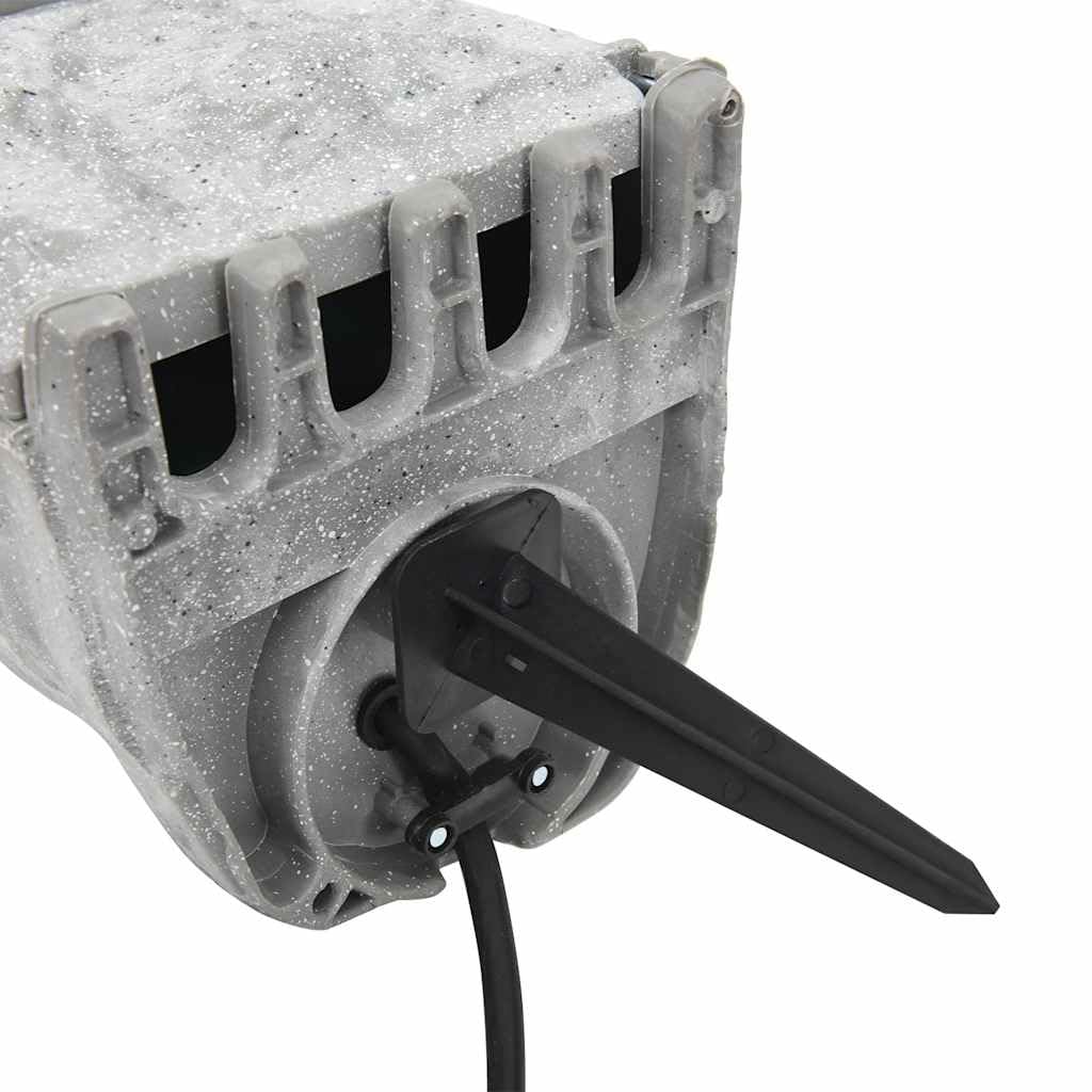 Enchufe exterior con estaca y sensor de luz de 4 vías, aspecto de piedra, plástico IP44, resistente a la intemperie, cable de 1,5 m, enchufe para jardín con Schuko, enchufe múltiple para uso