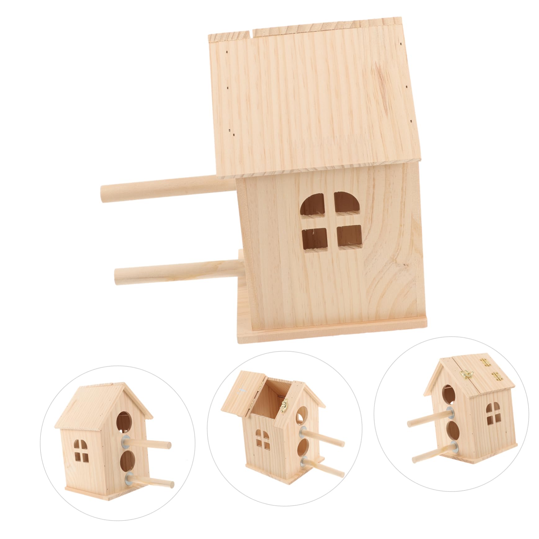 HEMOTON Caja de Cría para Periquitos de Madera Natural Nido Cálido para Aves Pequeñas Fácil Montaje Protección contra Viento y Depredadores para Jardín y Uso Doméstico