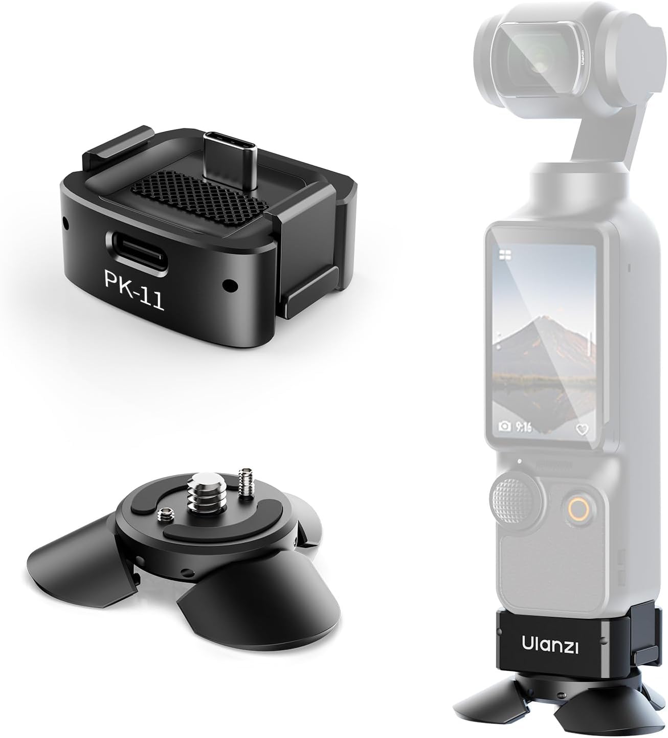 ULANZI Pocket 3 Mini kit trépied pour Accessoires DJI Osmo Pocket 3, connecteur de Charge Type-C avec Trou de vis 1/4, pour DJI Osmo Pocket 3, Smartphones, caméras d'action, Gimbals (PK-08 & PK-11)