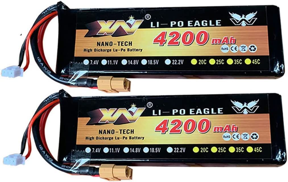 Lot de 2 batteries de rechange pour bateau télécommandé par application 2,4 G S4.0 Pro RC Boat TOMIC SR85 (7,4 V 4200 mAh)