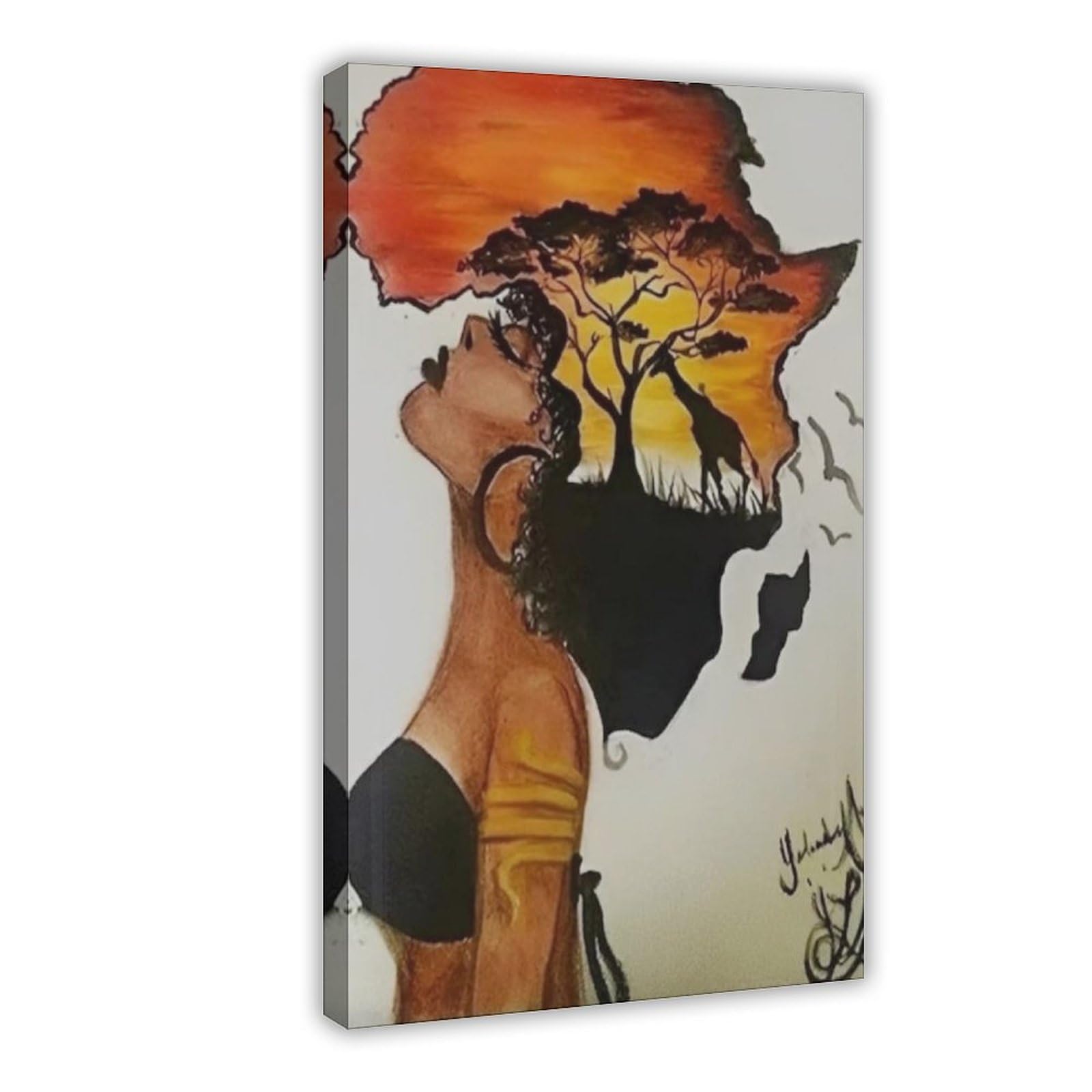 Nffbgfd Women's African Portrait Canvas Canvas Poster Bedroom Decor Landscape Decor Gift 20X30inch(50X75cm)