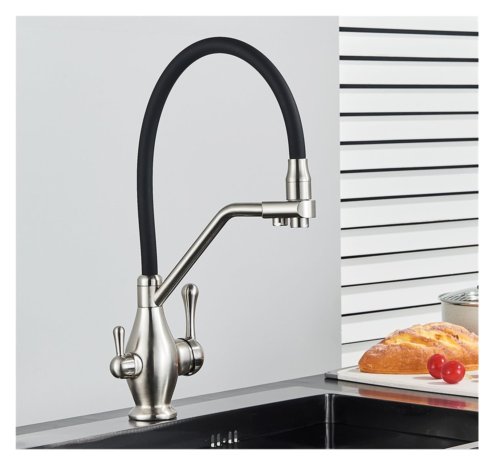 ZYCHSJXA Black Brass Filter Faucet Pure 360 Rotate Crane Handle Purification Kitchen Hot&Cold Drinking Water Mixer Tap(Brushed Nickel A)