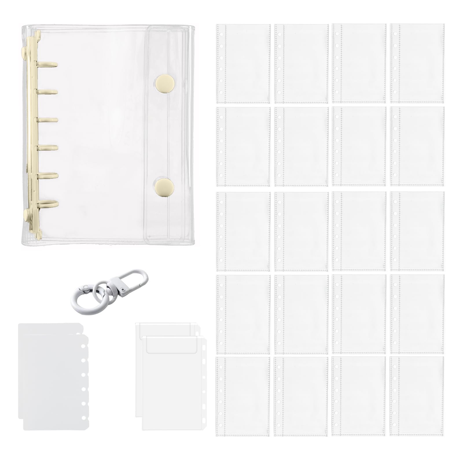 Seal Book, Transparent A7 Notebook, 6-Ring Personal Organizer, Clear Binder, Pocket Size, Pushing Goods, For Girls, 1 Binder, 1 Keychain, 20 Thick PP Refills, 2 Sticky Release Paper, 2 Binder Pockets 