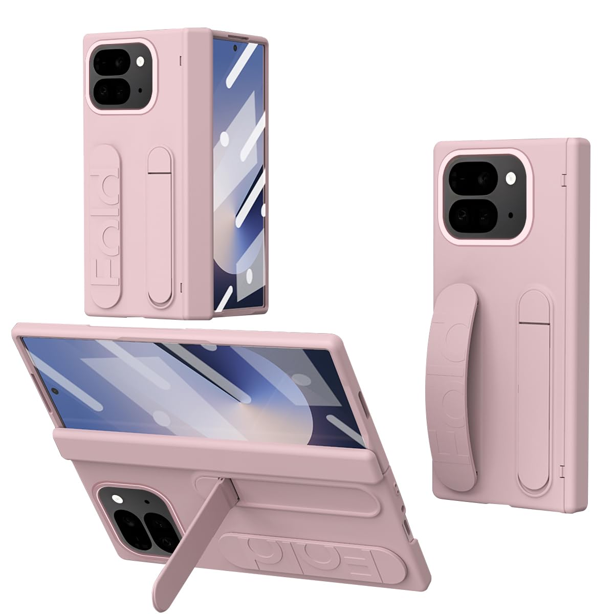 ZQYFCDZ Case for Google Pixel 9 Pro Fold, Silicone Wrist Strap, Portable Stand, All-Inclusive Hinge Protection