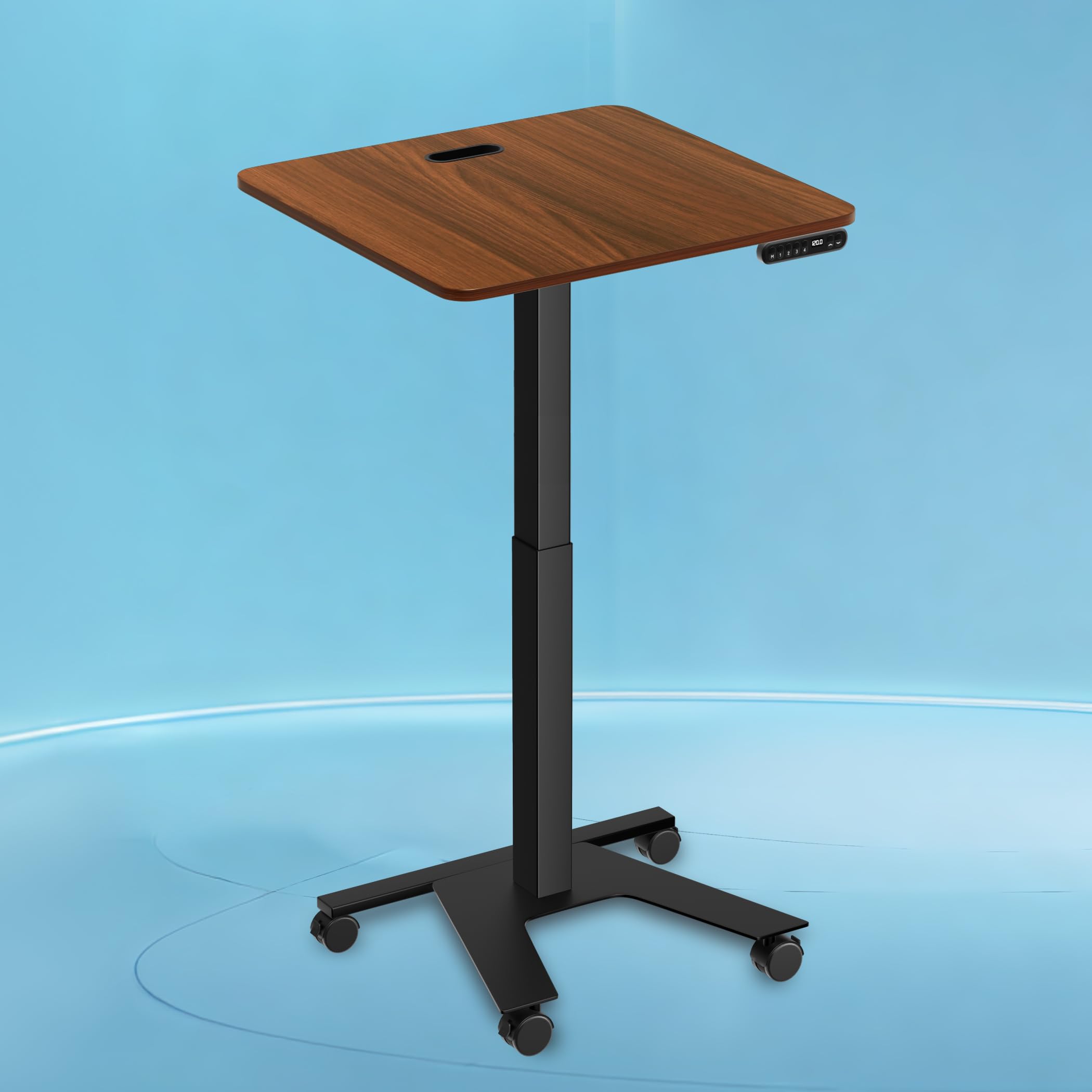 The Sleep Company - AeroMini Electric Height Adjustable Desk | Ergonomic Work from Home Table | 4 Memory Presets | Lockable Wheels | 570 × 500 mm Thick Top | Free Installation | Wooden & Black