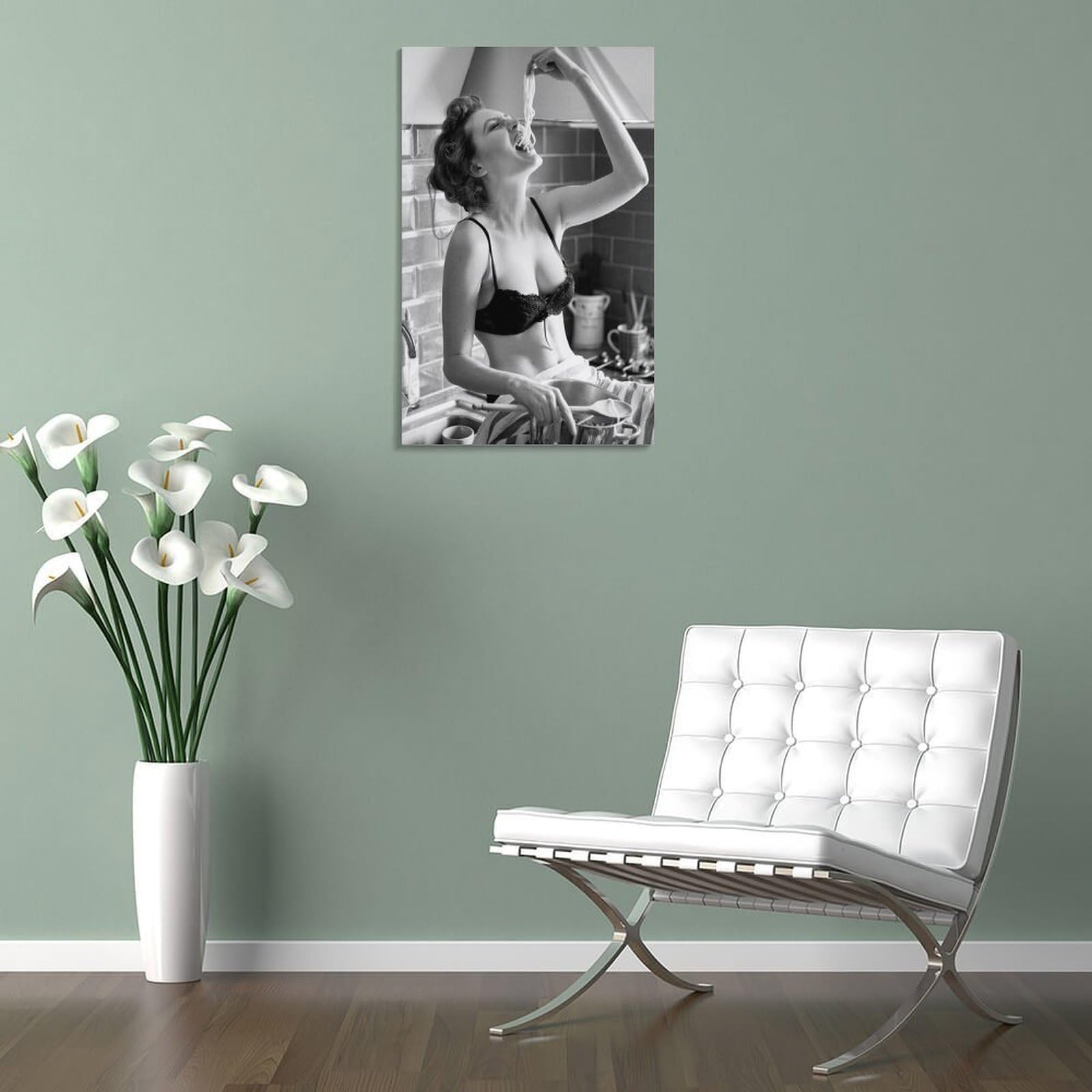 LZTEN Spaghetti Girl Print, Spaghetti Woman Poster, Pasta Time Print, Pasta Moment Poster Scandi Prints, Barilla, Black And White Wall Art Black And White R