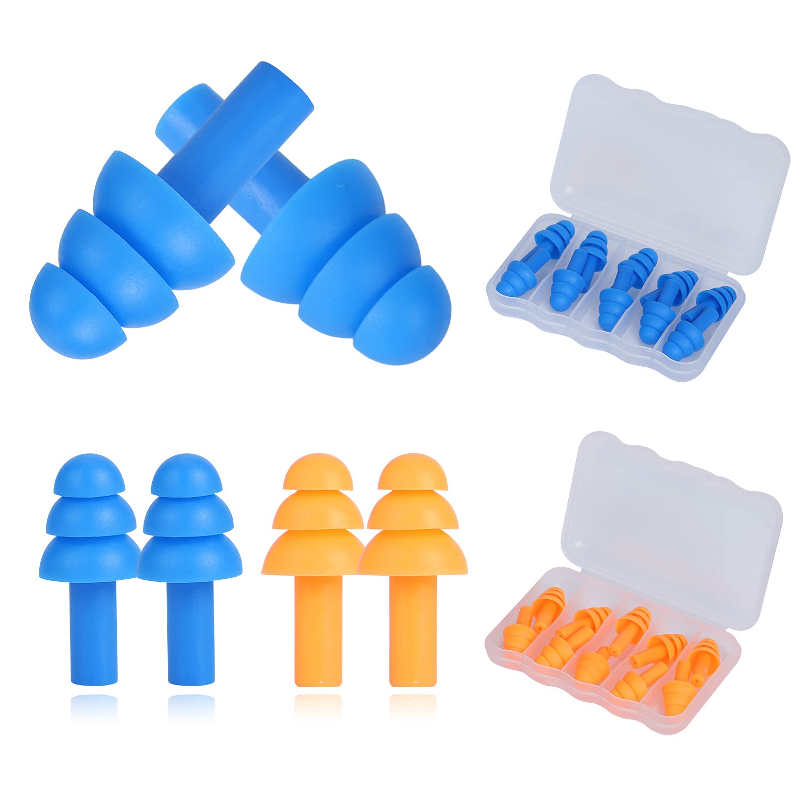 Silicone Ear Plugs for Sleeping, Noise Cancelling Reusable Earplugs for Sleep with Case Great for Swimming, Concerts, Hearing Protection, Travel, (10 Pairs)