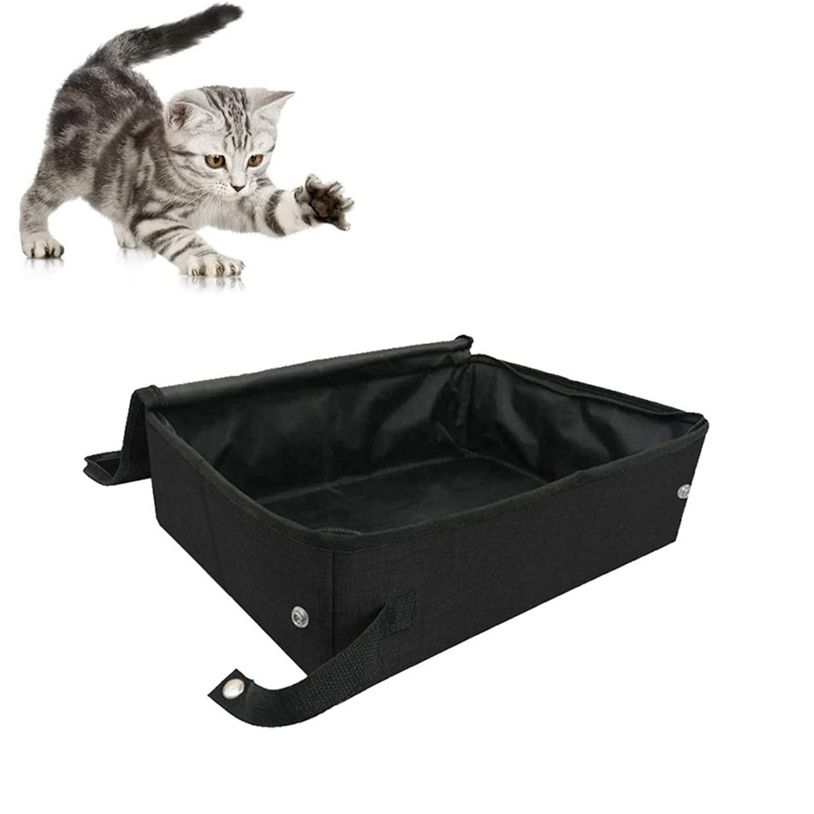 Caja de Arena Plegable Portátil para Gatos, Caja de Arena para Gatos de Viaje, Bandeja Impermeable para Gatos, Caja de Arena Portátil Plegable con Tapa y Asa, para Gatos Pequeños y Medianos (Negro)