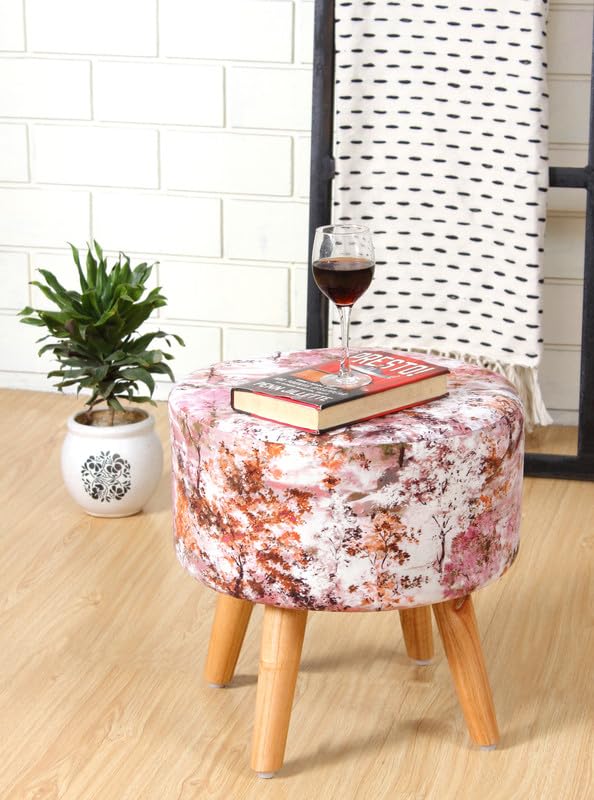 ShadowKart Ottoman Pouffes for Sitting Stool | Dressing Table Pouf Stool| Muddha Velvet Pouffe | Upholstered Foam Cushioned Puffy, 16x16x17 Inch, Light Pink