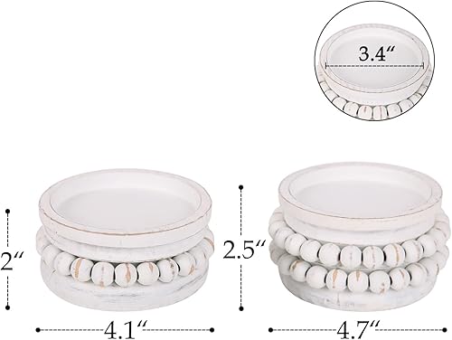 Miniatura 5 de NIKKY HOME Rusitc - Juego de 2 portavelas de madera con cuentas de granja, pedestal de velas de pilar de madera maciza, decoración de centro de mesa