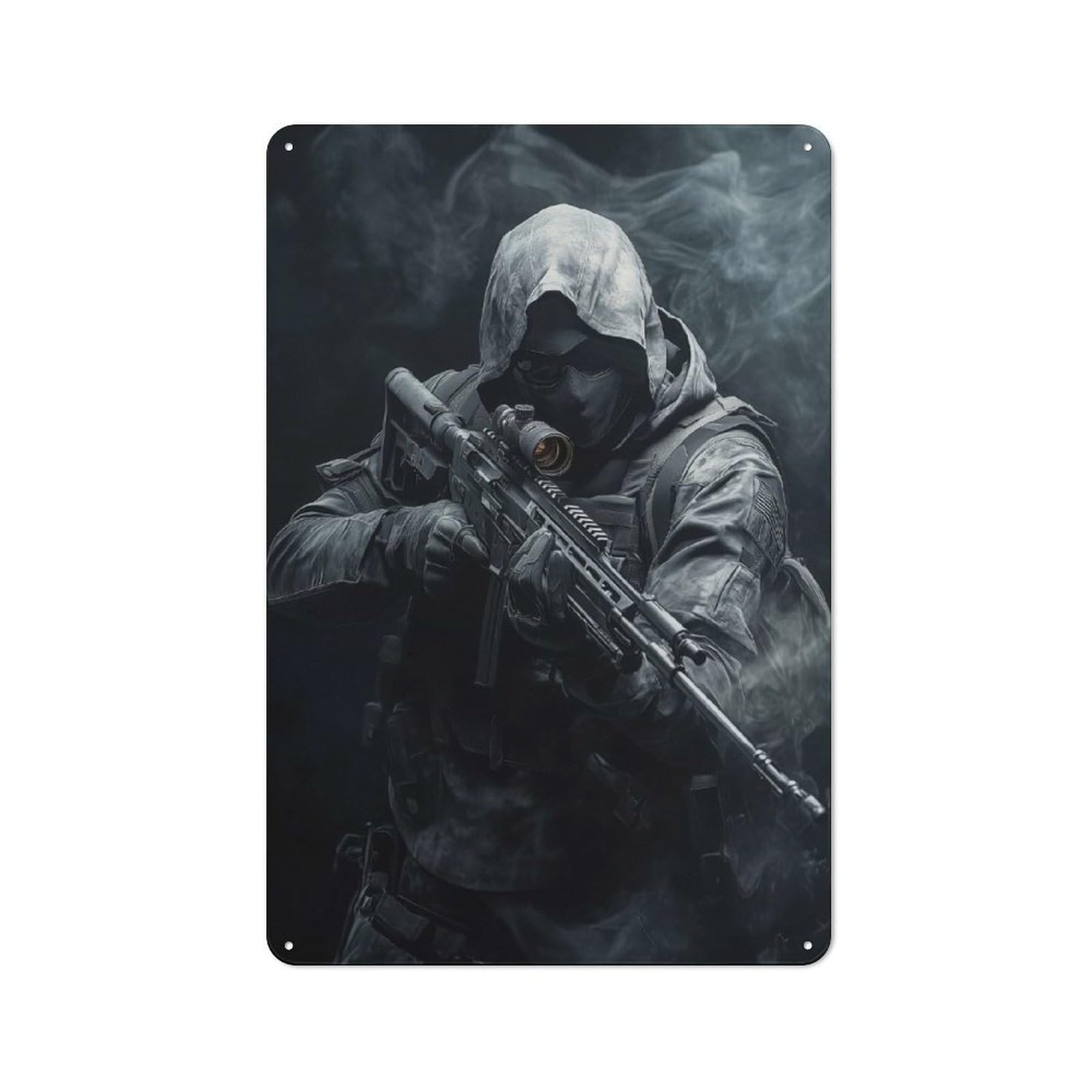 Junmoney Military Sniper In Smoke Tin Sign With Design 30X20cm, Vintage Shed Wall Decor For Greenhouse, Garden Room, Cafe Or Entryway