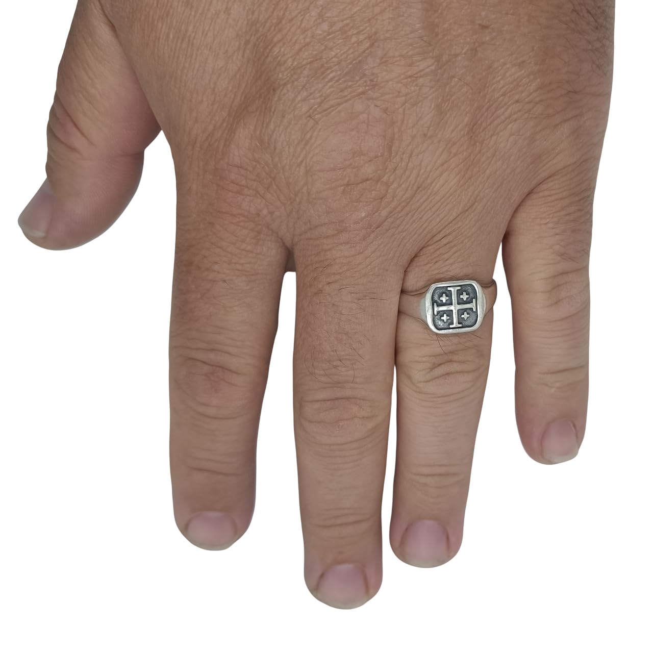 Herren-Siegelring aus Sterlingsilber mit Jerusalemkreuz – 925 gestempelt, nickelfrei