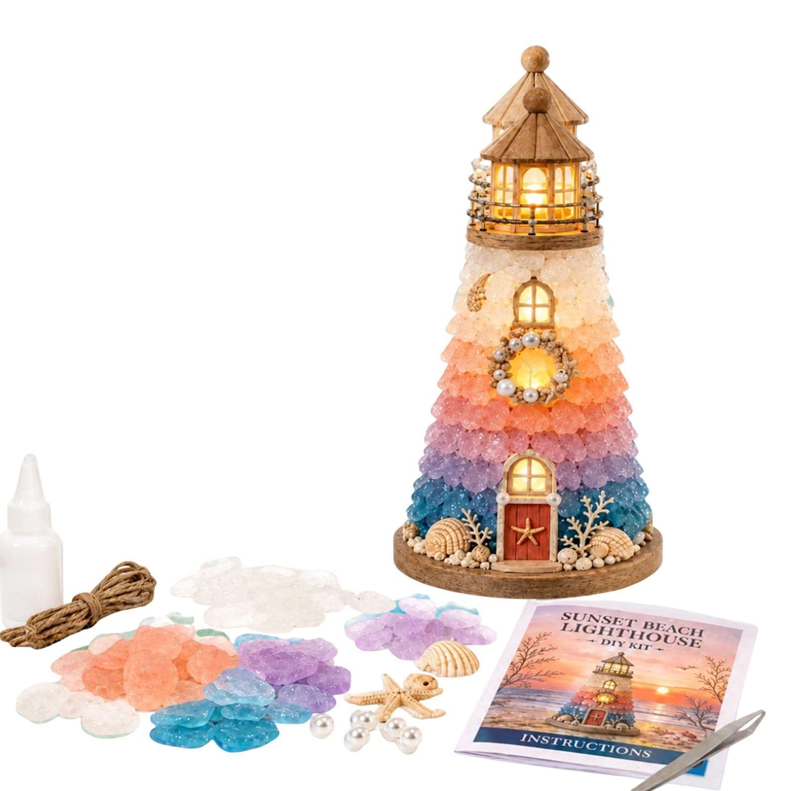 JytxhgzrVZ Sea Glass Art Kit, Christmas DIY Craft Lighthouse Kit，A2