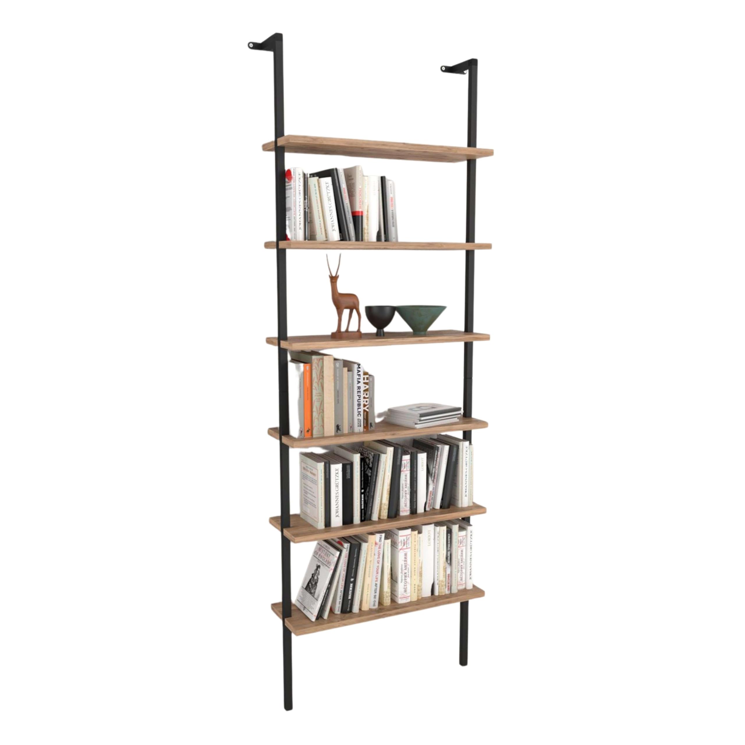 Miroytengo Estantería Librería Rus de Pared Roble Safir y Negro 60x183x20 cm