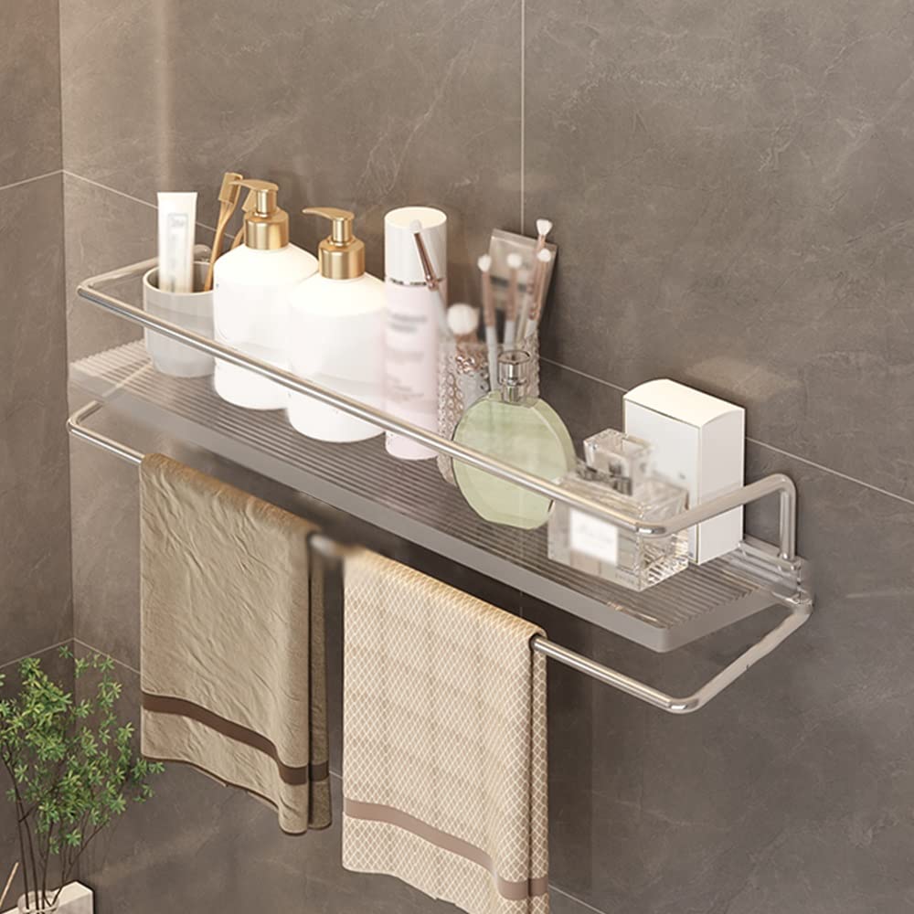 WDSOPK Wall Mounted Gold Corner Shower Caddy With Towel Rack - Transparent Acrylic Floating Shelves For Bathroom Nization & Cosmetic Storage, 30Cm,Silver With Rod-40Cm (Silver With Rod 50Cm)