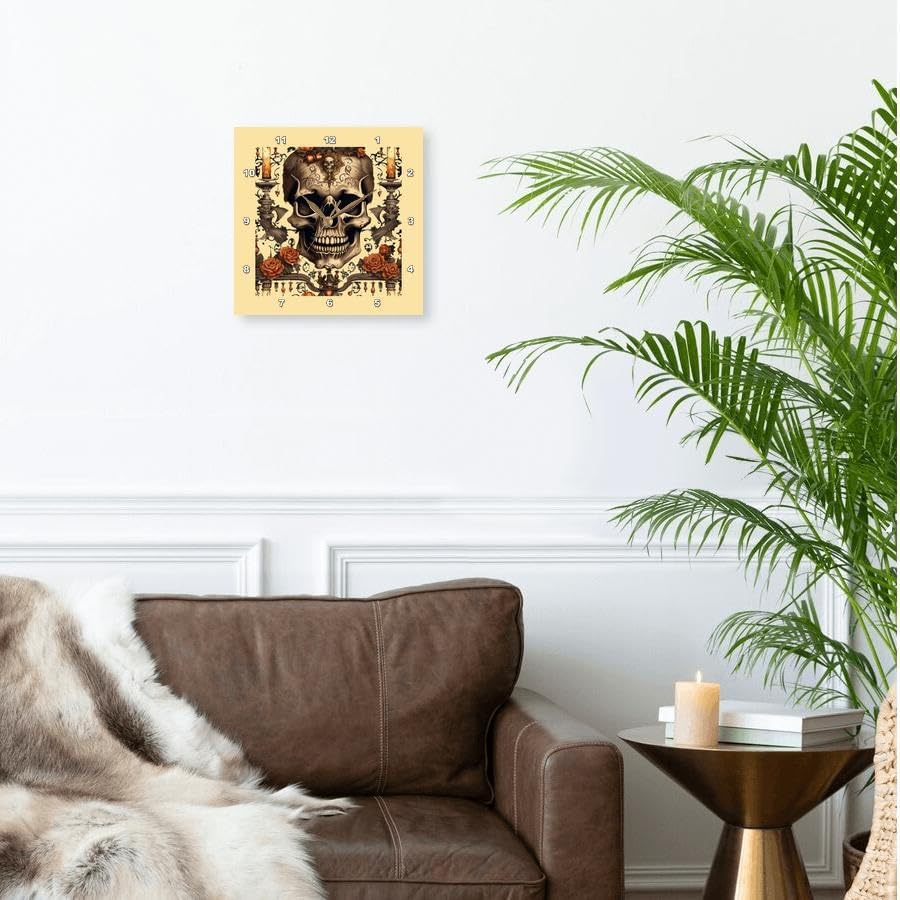 Miniatura 2 de 3dRose, Ancient Skull, Red Roses and Vintage Candlesticks Halloween Art, 10x10 Wall Clock