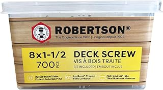 8 X 1-1/2" Flat 4 Lug Robertson® 2/3 Aster Lo-Root®, Deck Screws, Yellow Zinc, 700pcs | #2 Robertson® Driver Bit included
