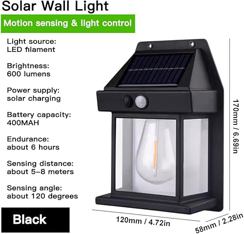 Miniatura 3 de Luces solares de pared para exteriores, lámpara inalámbrica de porche del atardecer al amanecer, linterna solar de pared con 3 modos y sensor de