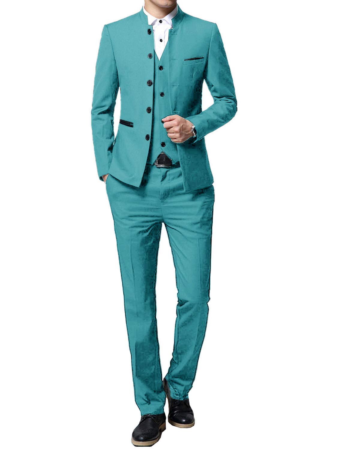 QZI Uomo Completo Colletto Monopetto Slim Fit Completo di 3 Pezzi