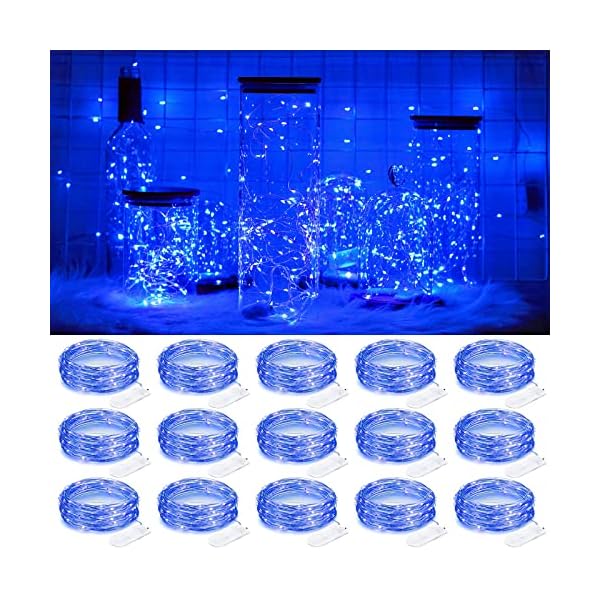 SmilingTown LED-Lichterkette, batteriebetrieben, sternenklare Lichterkette, 15 Stück, 2,2 m, 20 LEDs, Glühwürmchen-Mini-Lichterkette, silberfarben, Kupferdraht, wasserdicht, für Hochzeit, Halloween, Weihnachten, Party, Tischdekoration, Dekoration