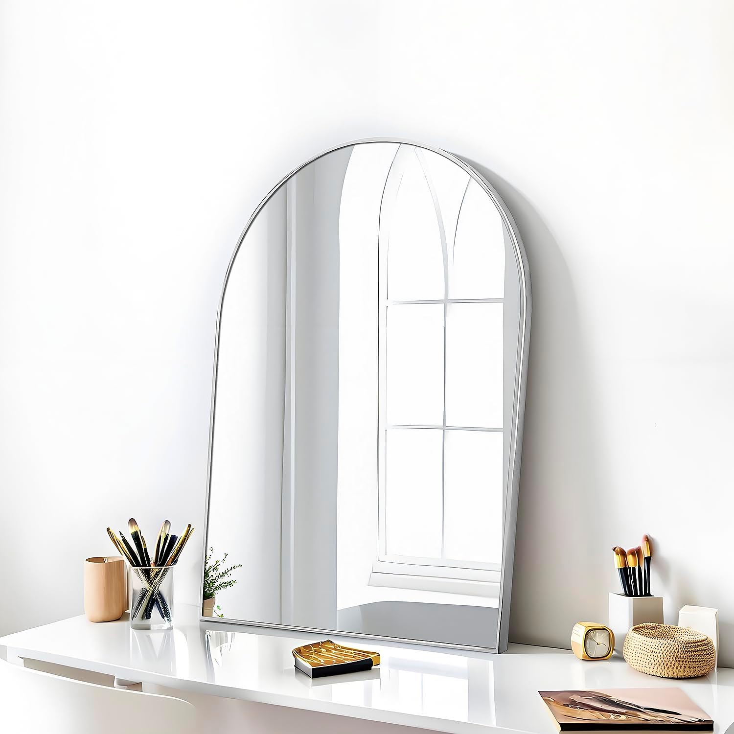 16x24 Arch Mirror Square Wall Mounted Metal Frame Mirrors for Entryway Bedroom Bathroom Living Room 24 16 inch Silver Silver 24"L x 16"W