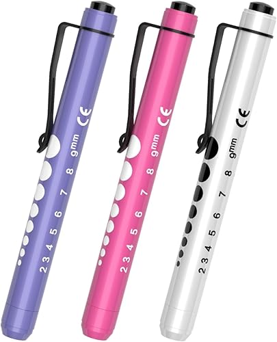 RISEMART Paquete de 3 luces para bolígrafos para enfermeras, luz médica reutilizable con medidor de pupila y regla, luz blanca LED para enfermeras,