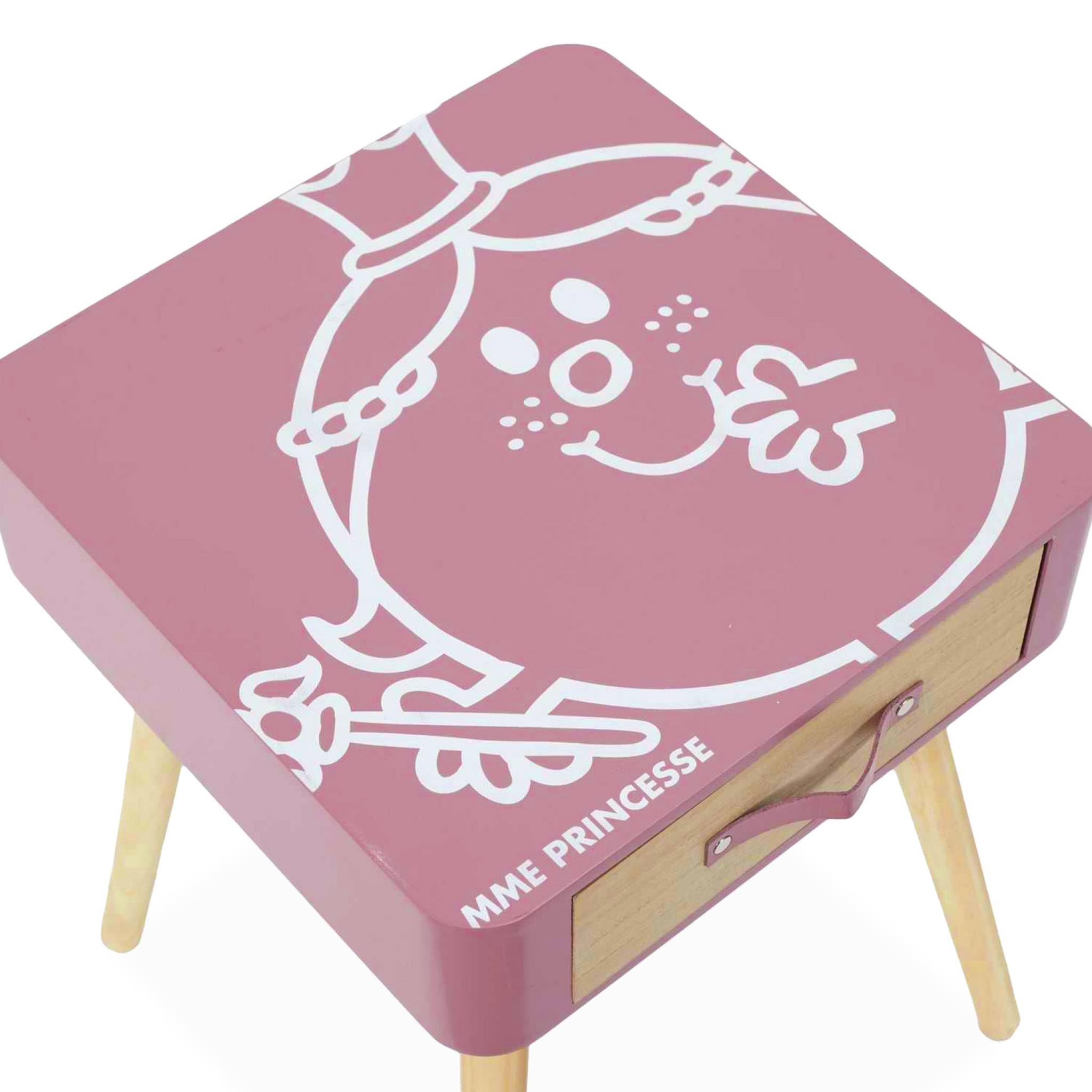 sweeek - Table de Chevet Enfant Collection Monsieur/Madame. Madame Princesse. Rose