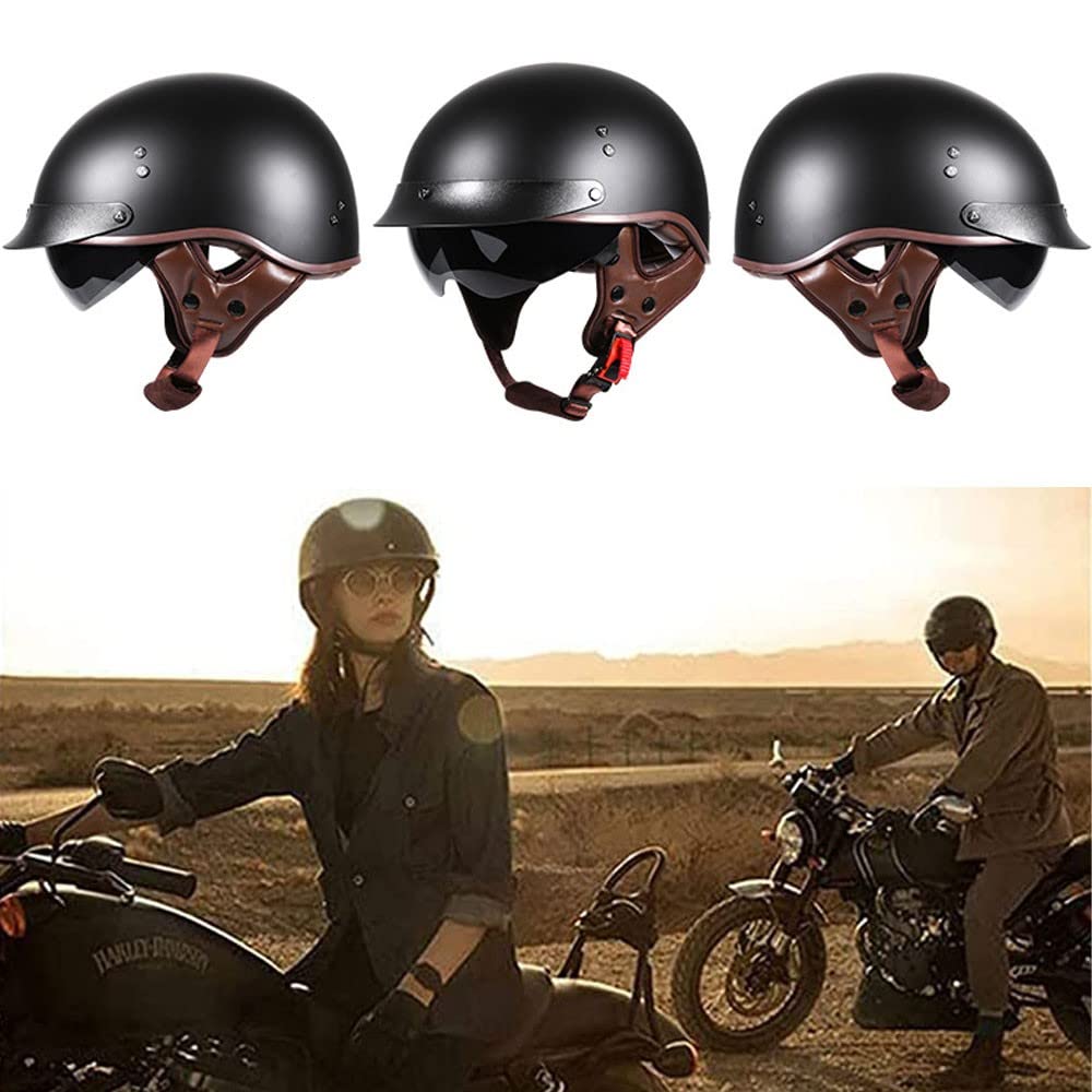 Casco Jet Vintage Demi Caschi Cromwell con Visiera UV Occhiali Motociclo Aperto Faccia Casco Jet Moto Scooter Omologato ECE 22-05 Visiera Parasole AntiGraffio 57-63cm