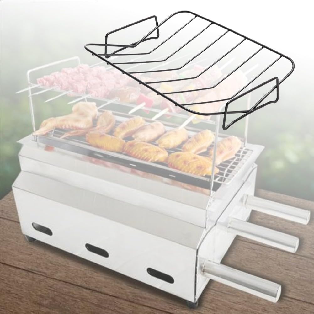 Rejilla de hierro en forma de V para horno y parrilla al aire libre, diseño de barco semicircular para costillas de pollo y pavo, estante negro antiadherente con flujo de aire mejorado, 36